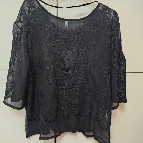 Vintage Mystic Embroidered HEARTS PAISLEY FLOWER Loose Gothic Top - Picture 2 of 11